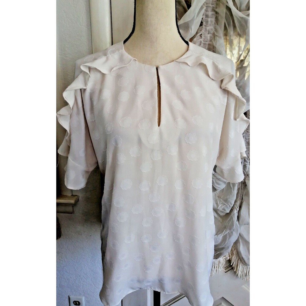 Banana Republic Women Blouse Floral imprint Sheer Raffle Accent Size S Relaxed